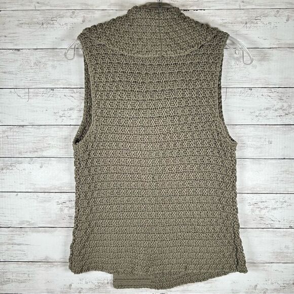 Chico’s Sweater Vest Cardigan Cotton Acrylic Chunky Olive Green Sz 1 M/ 10 - Picture 3 of 6